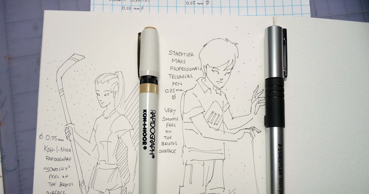 Art Supplies Reviews and Manga Cartoon Sketching: Koh-I-Noor Rapidograph  0.25 mm Technical Pen compared to the Staedtler Mars Professional 0.25 mm  Technical Pen